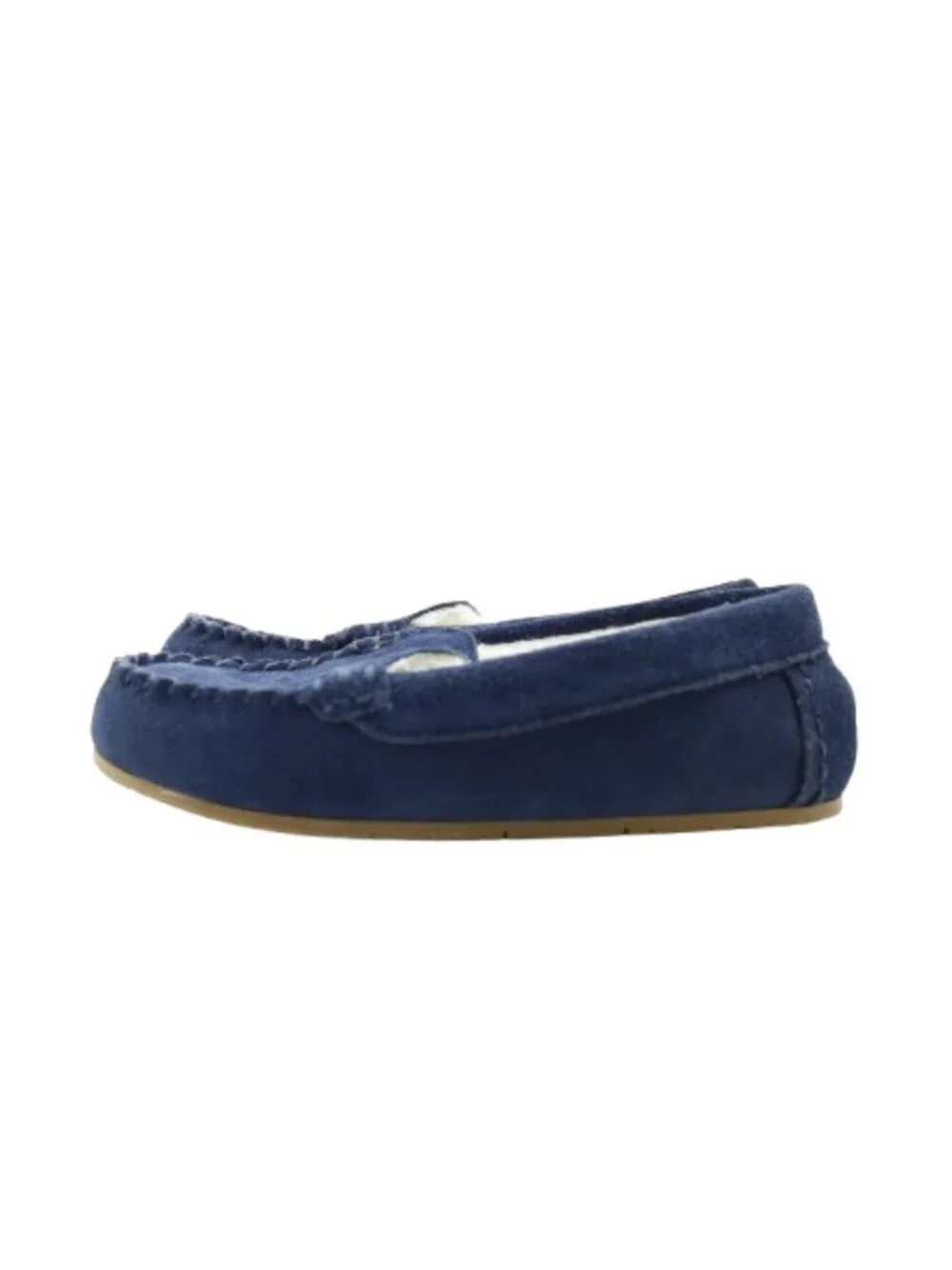 Lands' End Blue Suede Faux-Fur Lined Moccasin Slippers - Boys' 4